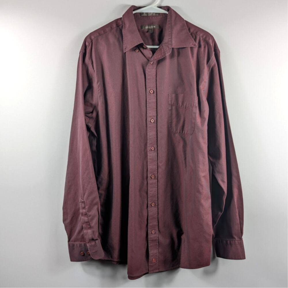 Nordstrom Mens L Tall Classic Fit Dress Shirt Burgundy Smartcare Cotton Preppy